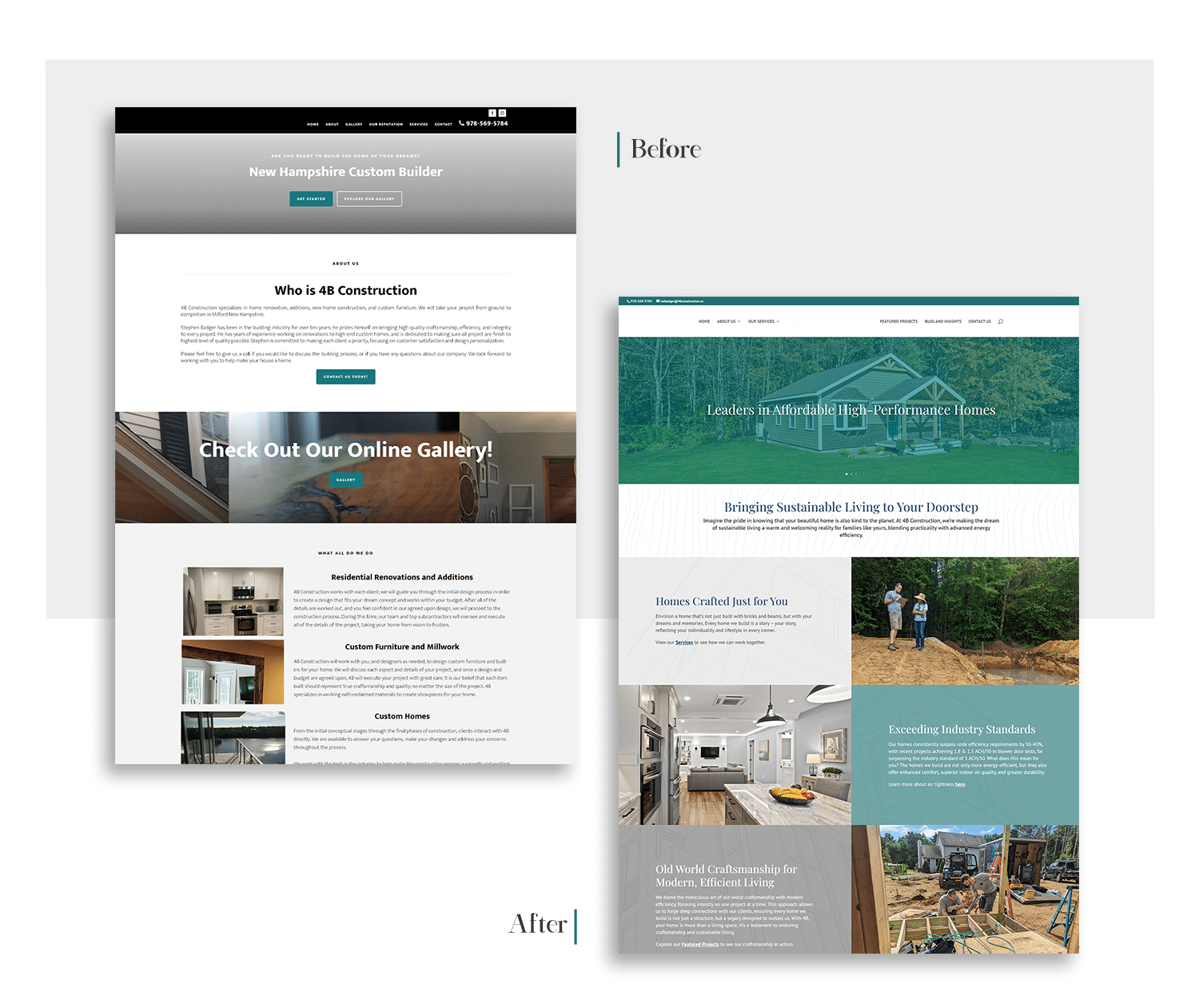 before and after Brand Update and Website Redesign for 4B Construction